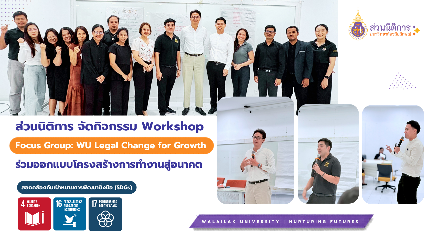 The Division of Legal Affairs, Walailak University, Organizes the Workshop “Focus Group: WU Legal Change for Growth” to Co-Design a Future-Oriented Work Structure