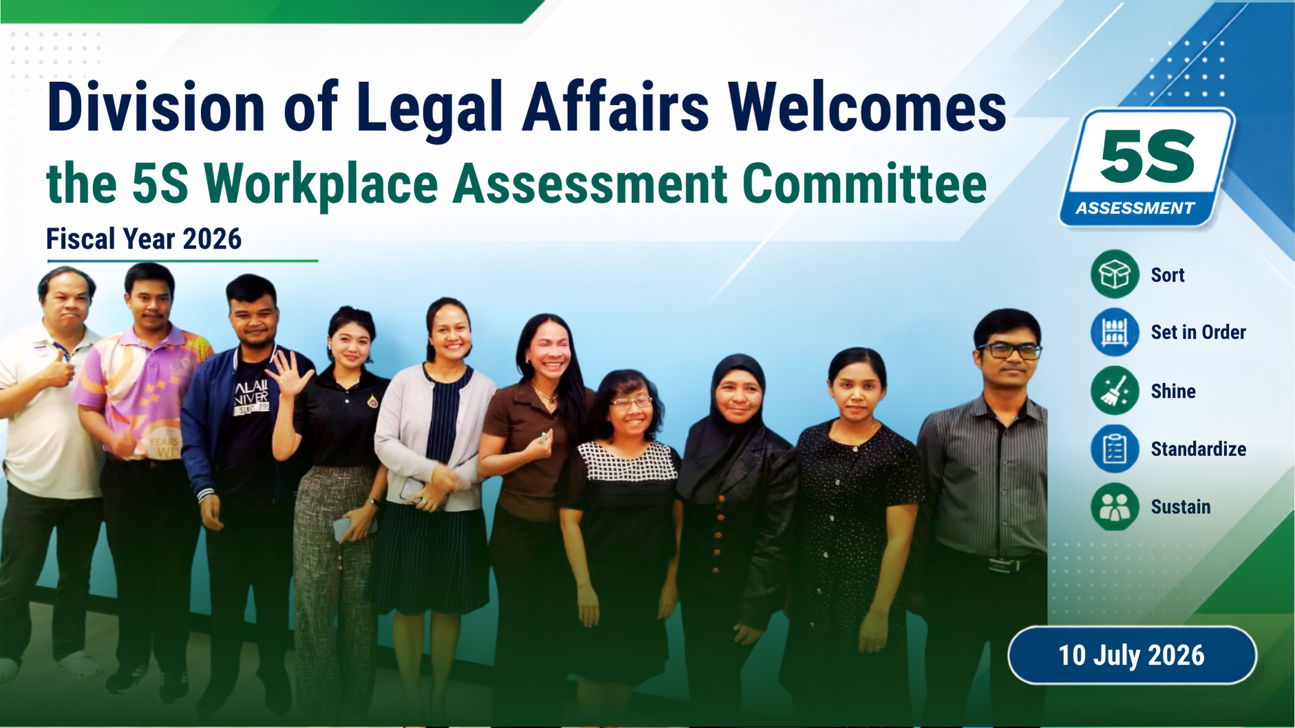 Division of Legal Affairs Welcomes the 5S Workplace Assessment Committee